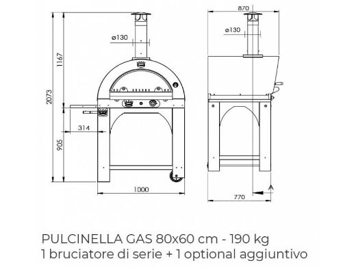 Immagine di FORNO A GAS CLEMENTI PULCINELLA 80X60 CON BASE 4 PIZZE
