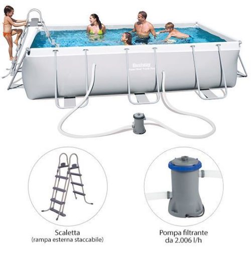 Immagine di Piscina Fuori Terra da Giardino Rettangolare con Pompa di Filtraggio e Telaio in Acciaio 404X201X100h cm