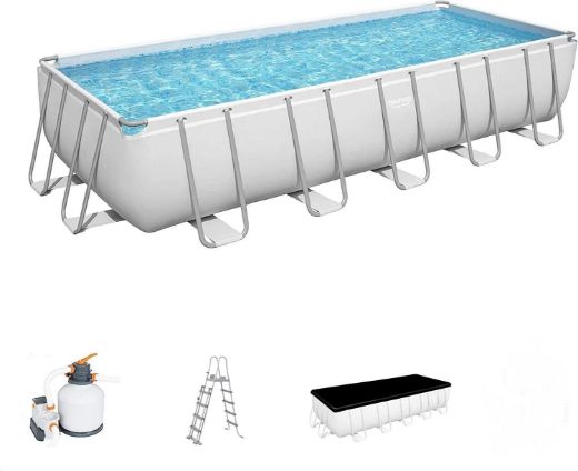 Immagine di Piscina Fuori Terra da Giardino Rettangolare con Pompa di Filtraggio e Telaio in Acciaio 640X274X132h cm