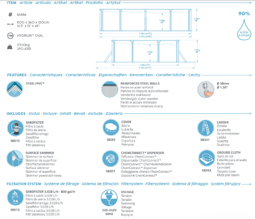 Immagine di Piscina in metallo Fuori Terra Bestway Hydrium Ovale 500x360x120cm