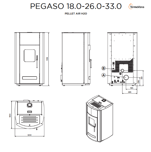 Immagine di TERMOSTUFA A PELLET TERMOVANA PEGASO 26KW 