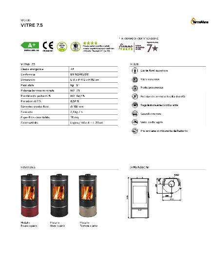 Immagine di STUFA A LEGNA TERMOVANA MODELLO VITRE 7.5KW 