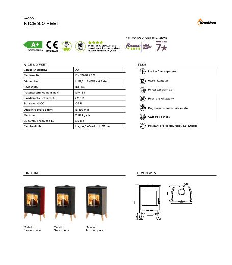 Immagine di STUFA A LEGNA TERMOVANA MODELLO NICE 8KW FEET