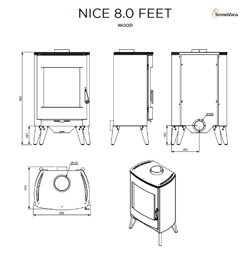 Immagine di STUFA A LEGNA TERMOVANA MODELLO NICE 8KW FEET